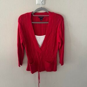 Y2K preppy vibes‎ Vintage red tie-waist cardigan